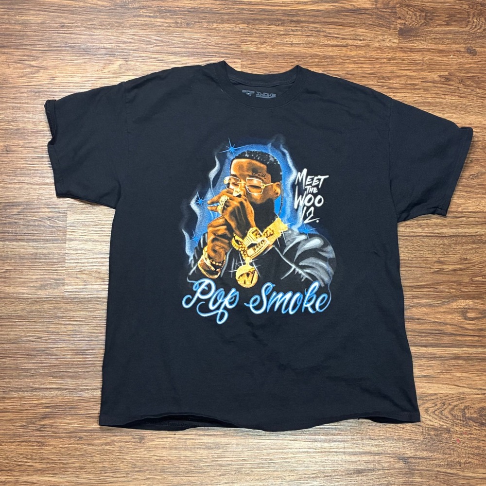 Pop Smoke Meet The Woo 2 Rap Hip Hop Graphic T-Shirt Black Men's XL